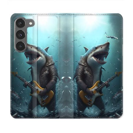 Housse Cuir Portefeuille Pour Samsung Galaxy A36 5G Musique Rock Requin