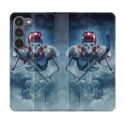 Housse Cuir Portefeuille Pour Samsung Galaxy A36 5G Sport Hockey Squelette