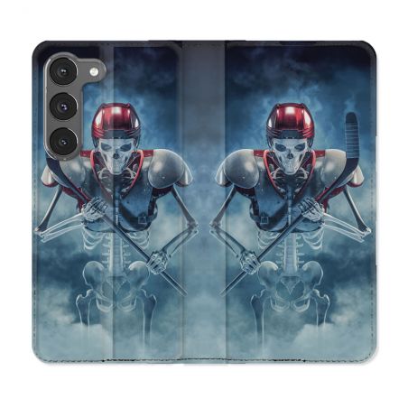 Housse Cuir Portefeuille Pour Samsung Galaxy A36 5G Sport Hockey Squelette