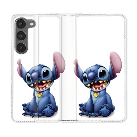 Housse Cuir Portefeuille Pour Samsung Galaxy A36 5G Stitch Blanc
