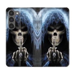 Housse Cuir Portefeuille Pour Samsung Galaxy A36 5G Tete de Mort Doigt