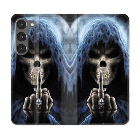 Housse Cuir Portefeuille Pour Samsung Galaxy A36 5G Tete de Mort Doigt