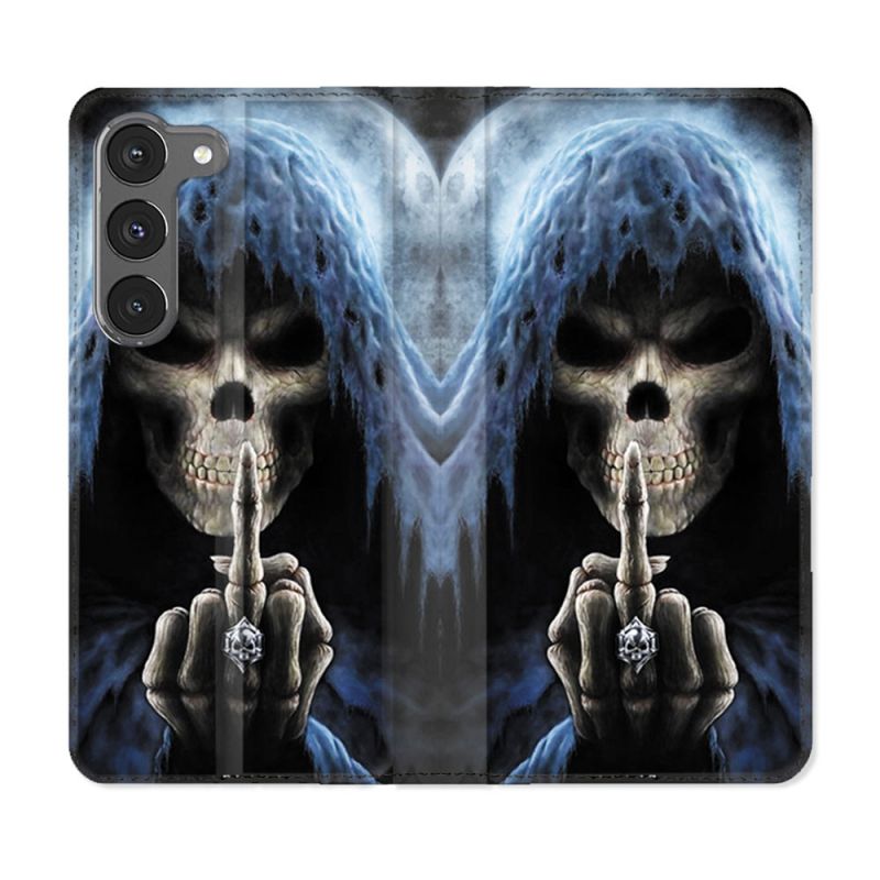 Housse Cuir Portefeuille Pour Samsung Galaxy A36 5G Tete de Mort Doigt