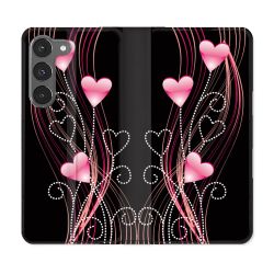 Housse Cuir Portefeuille Pour Samsung Galaxy A56 5G Amour Coeur Rose Montant sur Noir