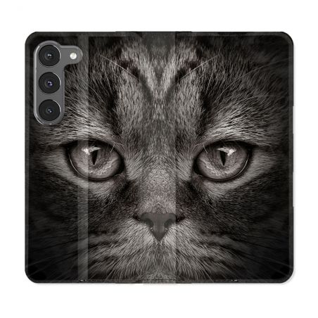 Housse Cuir Portefeuille Pour Samsung Galaxy A56 5G Animal Chat Gris