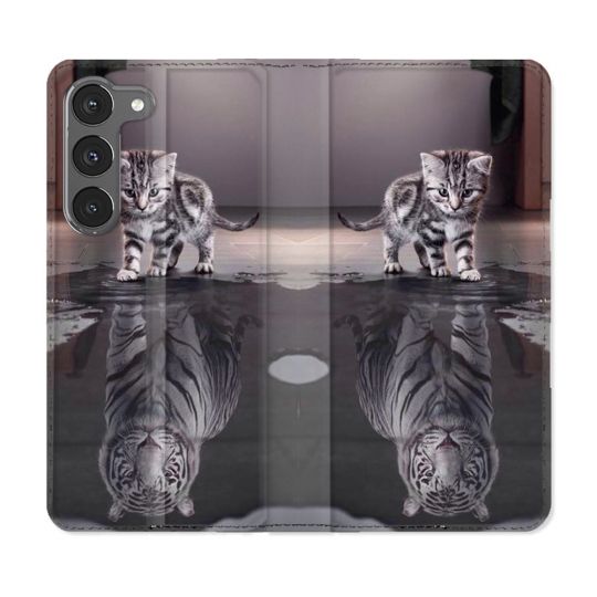 Housse Cuir Portefeuille Pour Samsung Galaxy A56 5G Animal Chat Reflet