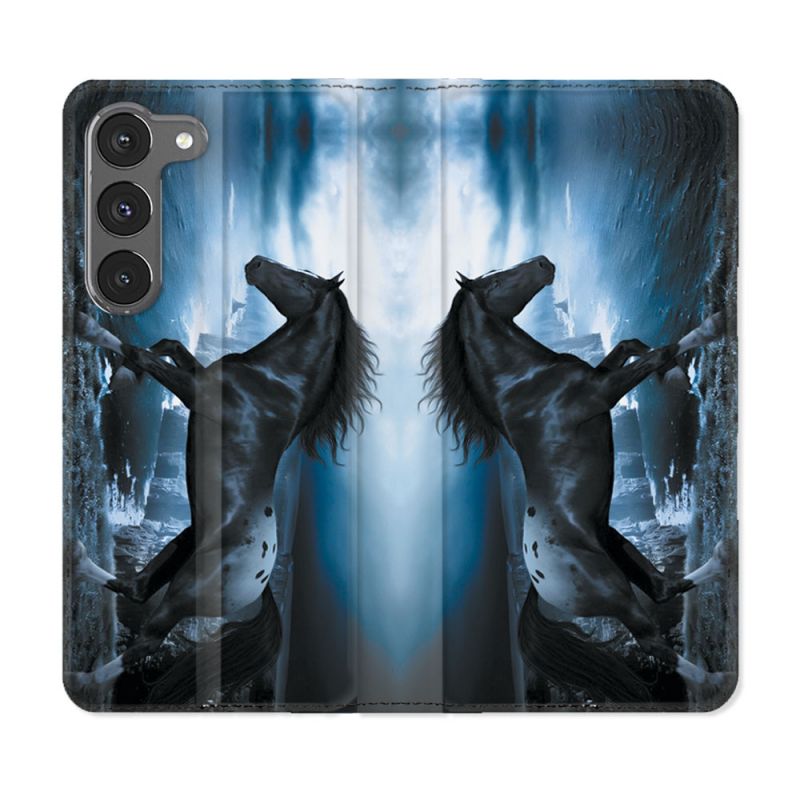 Housse Cuir Portefeuille Pour Samsung Galaxy A56 5G Animal Cheval Noir