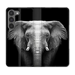 Housse Cuir Portefeuille Pour Samsung Galaxy A56 5G Animal Elephant Noir