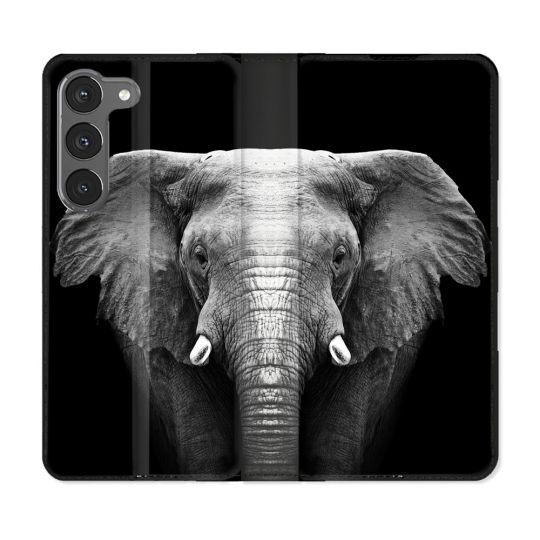 Housse Cuir Portefeuille Pour Samsung Galaxy A56 5G Animal Elephant Noir