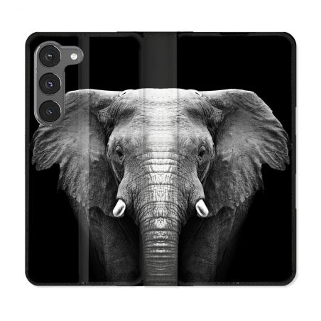 Housse Cuir Portefeuille Pour Samsung Galaxy A56 5G Animal Elephant Noir