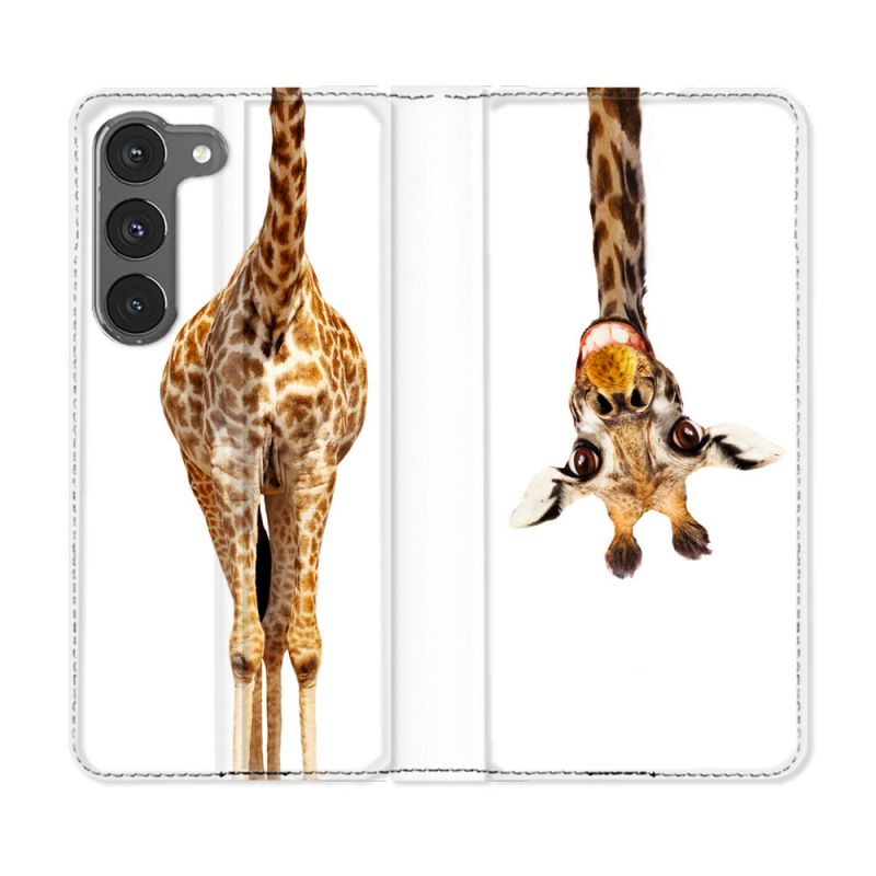 Housse Cuir Portefeuille Pour Samsung Galaxy A56 5G Animal Girafe Blanche