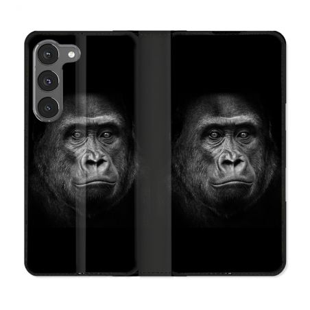 Housse Cuir Portefeuille Pour Samsung Galaxy A56 5G Animal Gorille Noir