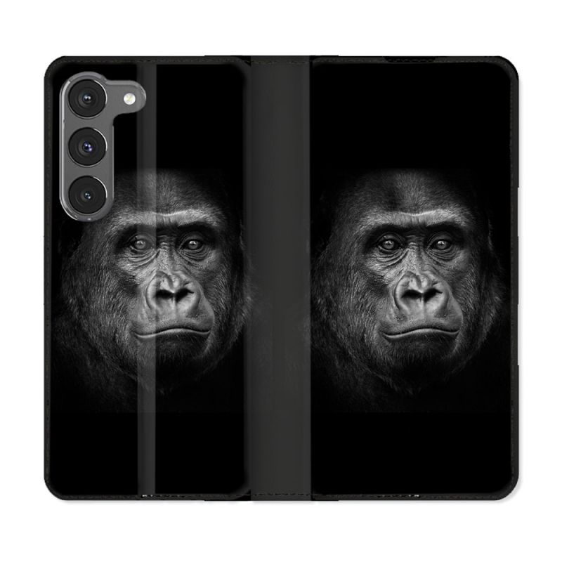 Housse Cuir Portefeuille Pour Samsung Galaxy A56 5G Animal Gorille Noir