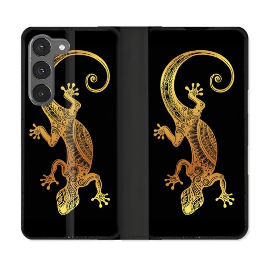 Housse Cuir Portefeuille Pour Samsung Galaxy A56 5G Animal Lezard Noir