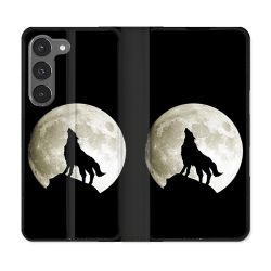 Housse Cuir Portefeuille Pour Samsung Galaxy A56 5G Animal Loup Noir