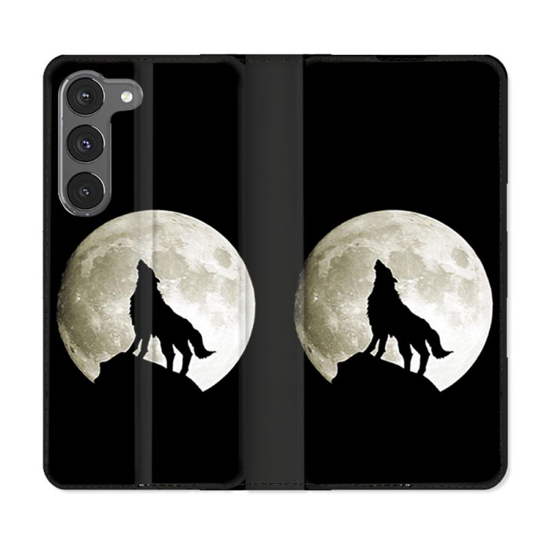 Housse Cuir Portefeuille Pour Samsung Galaxy A56 5G Animal Loup Noir