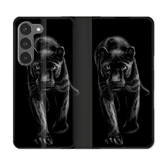 Housse Cuir Portefeuille Pour Samsung Galaxy A56 5G Animal Panthère Noire