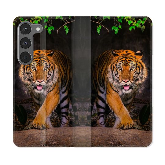 Housse Cuir Portefeuille Pour Samsung Galaxy A56 5G Animal Tigre Jungle