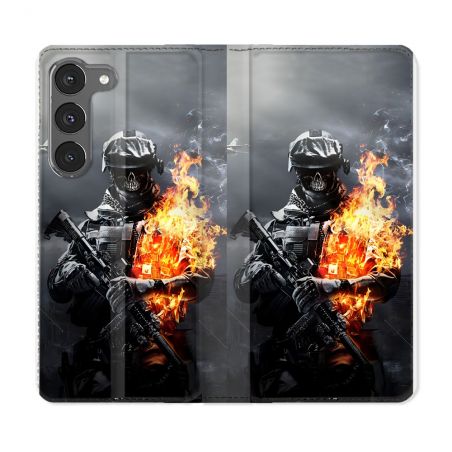 Housse Cuir Portefeuille Pour Samsung Galaxy A56 5G Call Of Duty Squelette