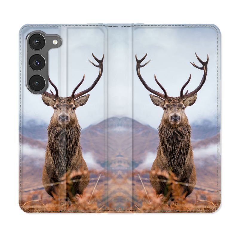 Housse Cuir Portefeuille Pour Samsung Galaxy A56 5G Chasse Chevreuil Montagne