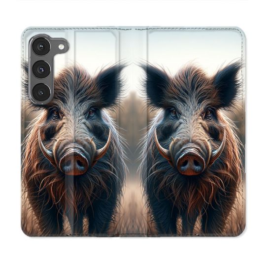 Housse Cuir Portefeuille Pour Samsung Galaxy A56 5G Chasse Sanglier Attaque