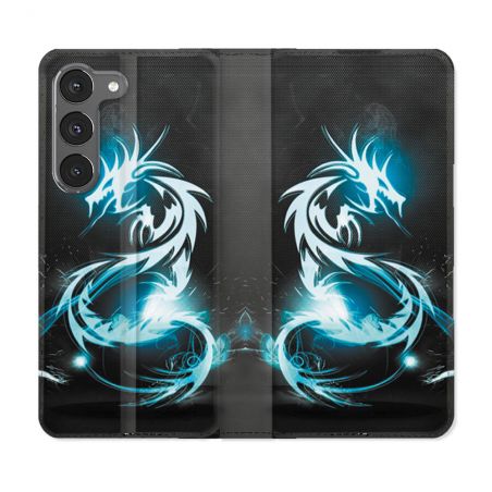 Housse Cuir Portefeuille Pour Samsung Galaxy A56 5G Fantastique Dragon Bleu