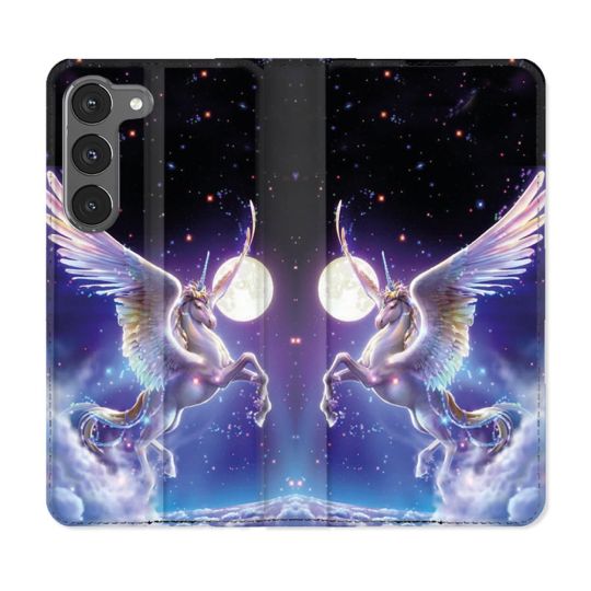 Housse Cuir Portefeuille Pour Samsung Galaxy A56 5G Fantastique Licorne Céleste