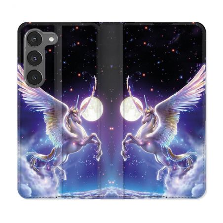 Housse Cuir Portefeuille Pour Samsung Galaxy A56 5G Fantastique Licorne Céleste