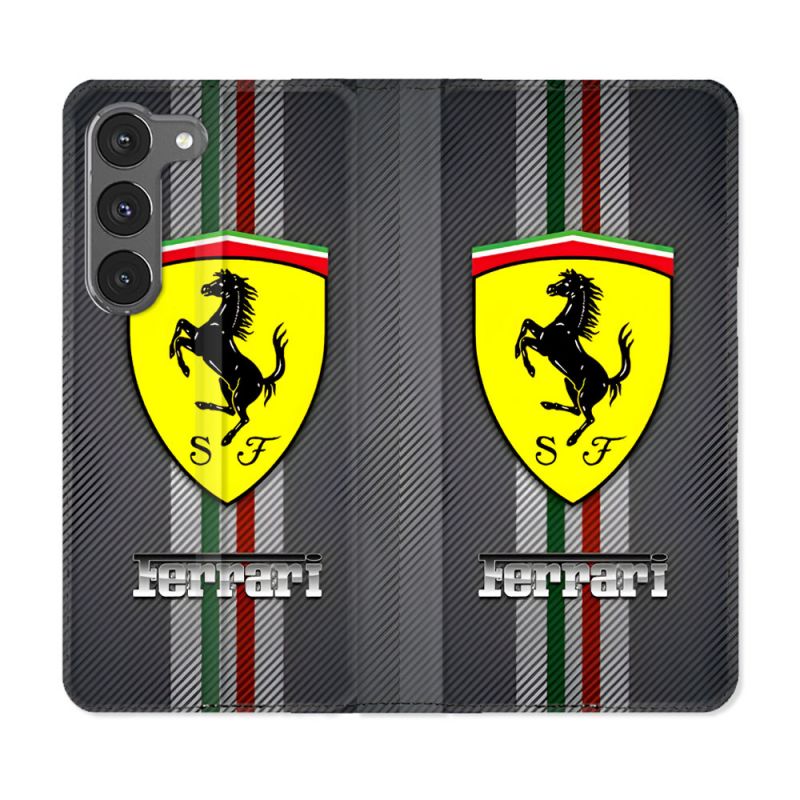 Housse Cuir Portefeuille Pour Samsung Galaxy A56 5G Ferrari Carbone