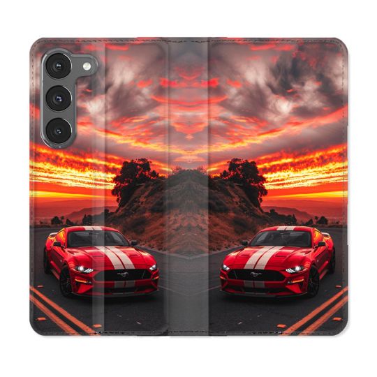 Housse Cuir Portefeuille Pour Samsung Galaxy A56 5G Ford Mustang GT500 Rouge
