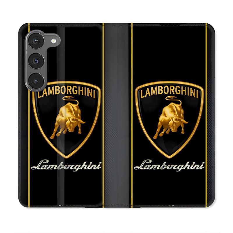 Housse Cuir Portefeuille Pour Samsung Galaxy A56 5G Lamborghini Carbone