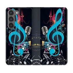 Housse Cuir Portefeuille Pour Samsung Galaxy A56 5G Musique Cle Sol Bleu