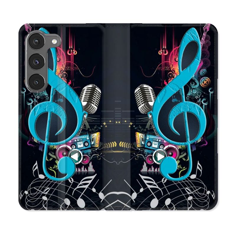 Housse Cuir Portefeuille Pour Samsung Galaxy A56 5G Musique Cle Sol Bleu