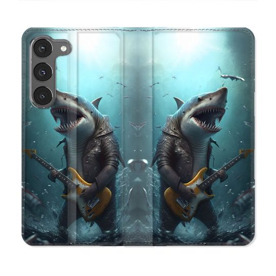 Housse Cuir Portefeuille Pour Samsung Galaxy A56 5G Musique Rock Requin