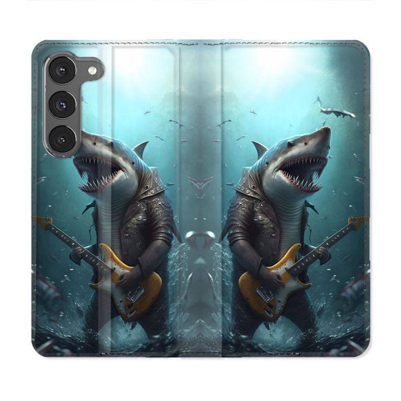 Housse Cuir Portefeuille Pour Samsung Galaxy A56 5G Musique Rock Requin