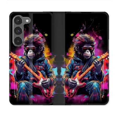 Housse Cuir Portefeuille Pour Samsung Galaxy A56 5G Musique Rock Singe