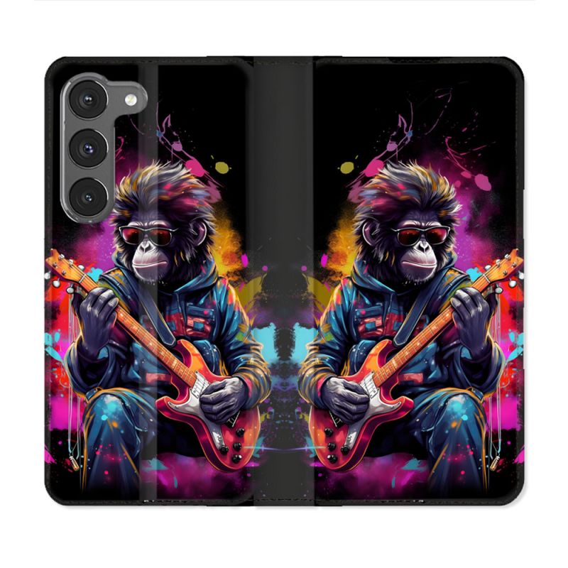 Housse Cuir Portefeuille Pour Samsung Galaxy A56 5G Musique Rock Singe