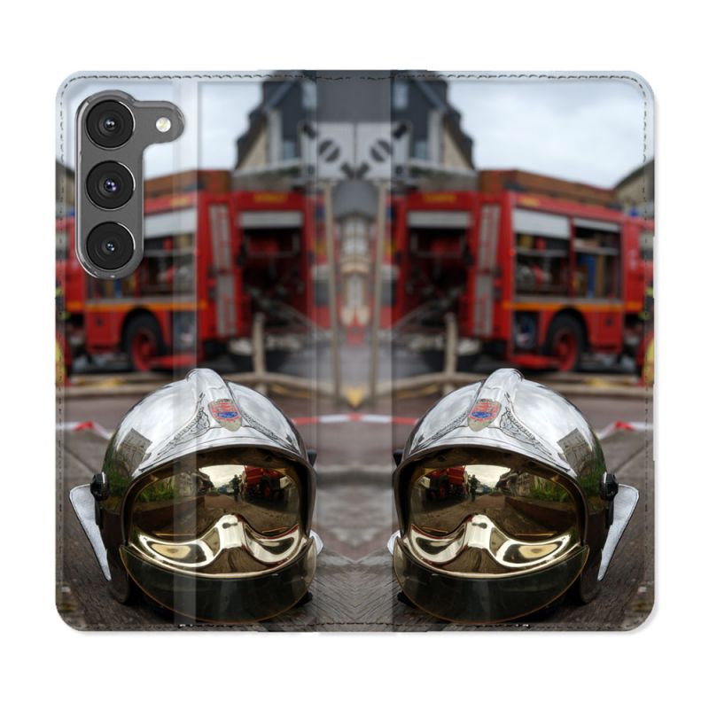 Housse Cuir Portefeuille Pour Samsung Galaxy A56 5G Pompier Casque Camion