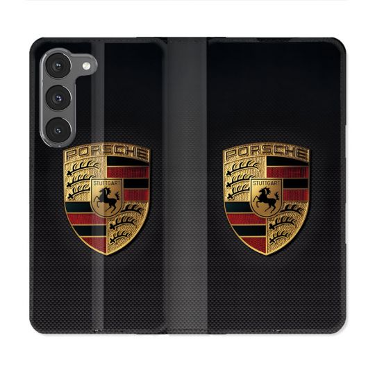 Housse Cuir Portefeuille Pour Samsung Galaxy A56 5G Porsche Carbone