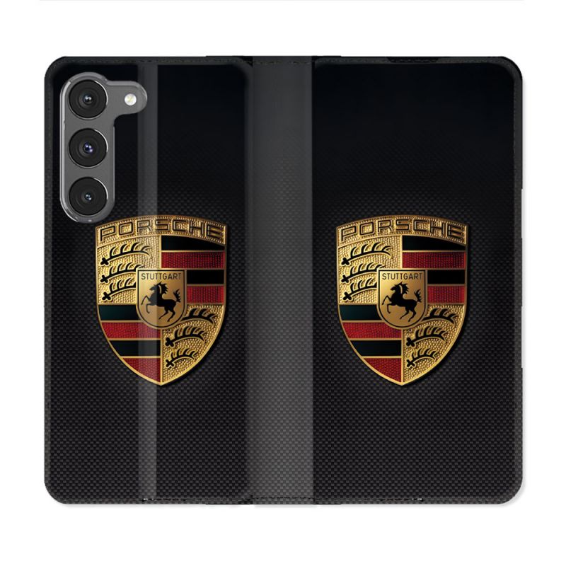 Housse Cuir Portefeuille Pour Samsung Galaxy A56 5G Porsche Carbone
