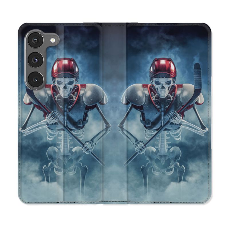 Housse Cuir Portefeuille Pour Samsung Galaxy A56 5G Sport Hockey Squelette