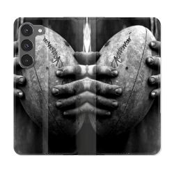 Housse Cuir Portefeuille Pour Samsung Galaxy A56 5G Sport Rugby Ballon Vintage