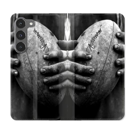 Housse Cuir Portefeuille Pour Samsung Galaxy A56 5G Sport Rugby Ballon Vintage