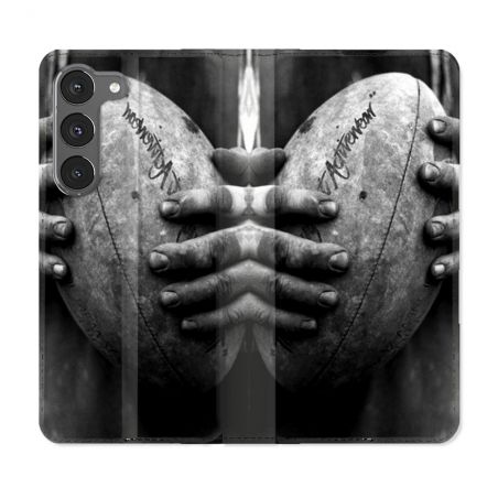 Housse Cuir Portefeuille Pour Samsung Galaxy A56 5G Sport Rugby Ballon Vintage