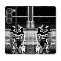 Housse Cuir Portefeuille Pour Samsung Galaxy A56 5G Sport Rugby Noir Blanc