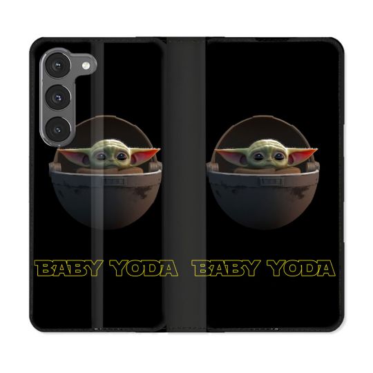 Housse Cuir Portefeuille Pour Samsung Galaxy A56 5G Star Wars - Yoda bebe noir