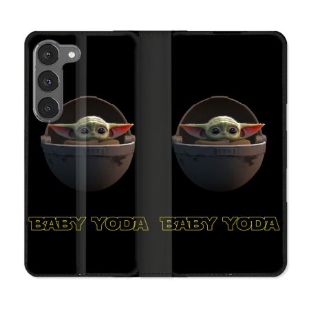 Housse Cuir Portefeuille Pour Samsung Galaxy A56 5G Star Wars - Yoda bebe noir
