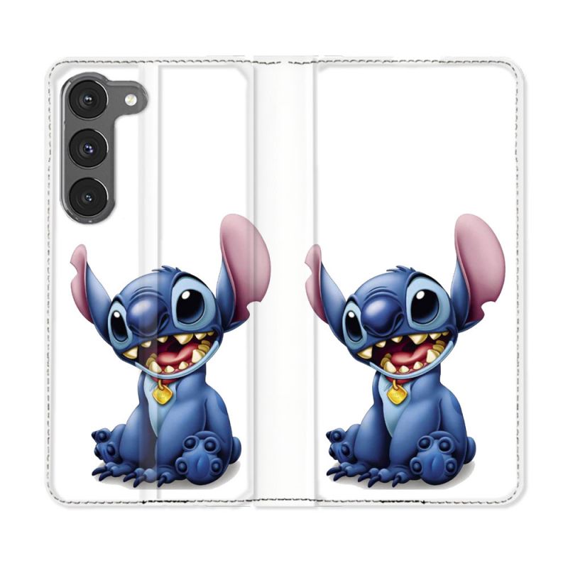 Housse Cuir Portefeuille Pour Samsung Galaxy A56 5G Stitch Blanc