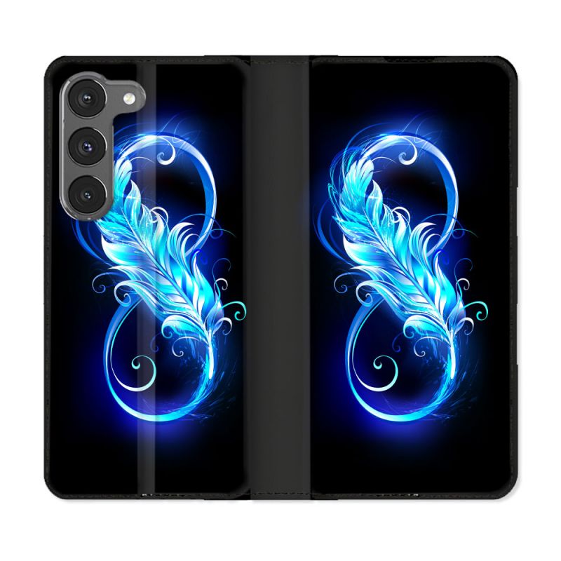 Housse Cuir Portefeuille Pour Samsung Galaxy A56 5G Texture Plume Infini Bleu