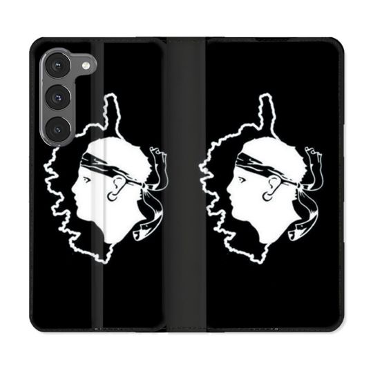 Housse Cuir Portefeuille Pour Samsung Galaxy A56 5G Voyage Corse Noir